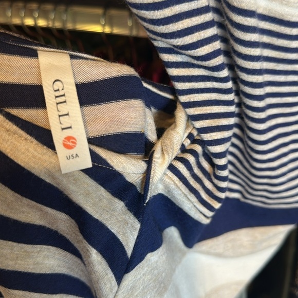 Gilli navy/ivory/tan striped back cross cross cut out sleeveless maxi dress XS - Picture 2 of 3